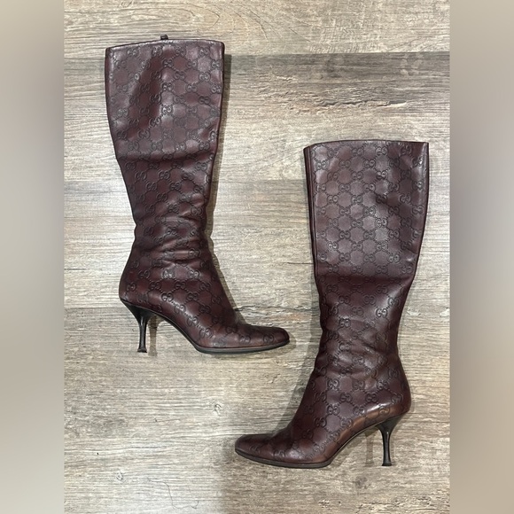 Ladies Brown Gucci Heeled Boots - Picture 1 of 8